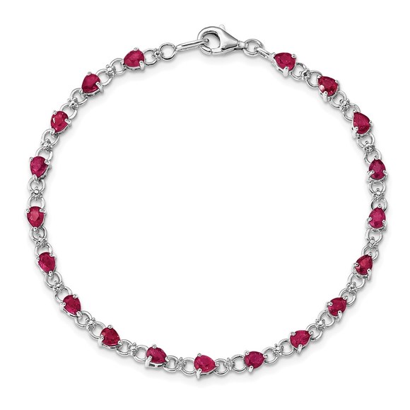 925 Sterling Silver Composite Ruby July Birthstone & Diamond Bracelet, 7" Length - Picture 5 of 6